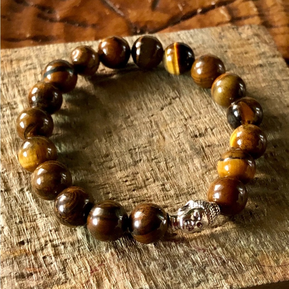 TIGER'S EYE BEADED BRACELET BUDDHA SUMMER BOHEMIAN FESTIVAL PARTY CASUAL STRETCH